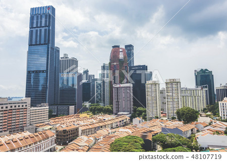 Shophouses aerial view Singapore Tanjong Pagar 48107719
