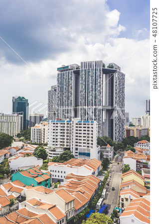 Shophouses aerial view Singapore Tanjong Pagar 48107725