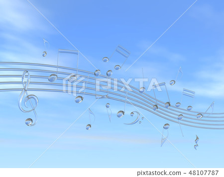 CG 3D illustration design solid mark notes music sound melody sky cloud glass 48107787