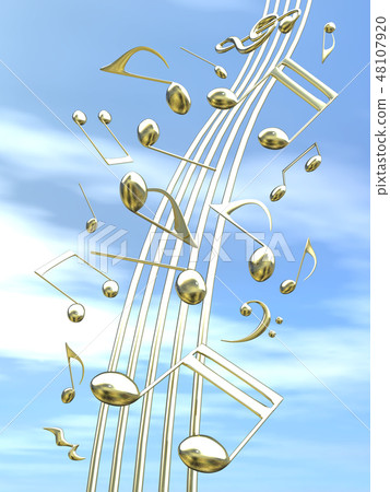 CG 3D illustration design solid mark notes music sound melody sky cloud gold gold 48107920