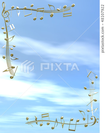 CG 3D插畫設計固體標記音符音樂旋律天空雲金金 CG 3D插畫設計固體標記音符音樂旋律天空雲金金 48107922