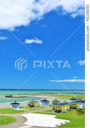 北海道夏天藍天和海邊自動野營地 48108985