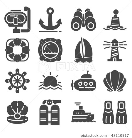 Nautical icons set. Gray Marine icons set 48110517