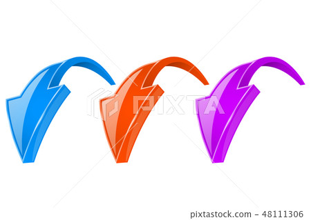 DOWN colored arrows. Shiny bent web signs 48111306