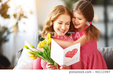 happy mother's day! child daughter mother bouquet 48111997