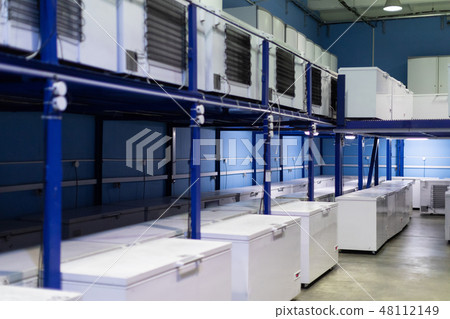 Warehouse with white refrigerators 48112149