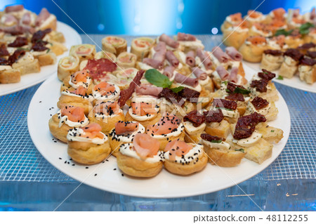 Close-up of meat snacks on the custard pillow 48112255
