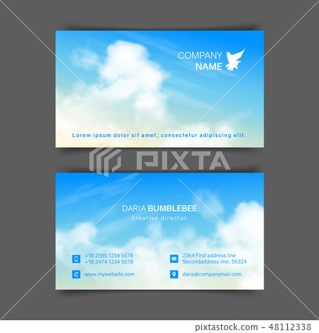 Two-sided horizontal business cards with realistic beige-blue sky 48112338