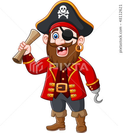 Cartoon Pirate captain holding a treasure map - Stock Illustration  [48112621] - PIXTA