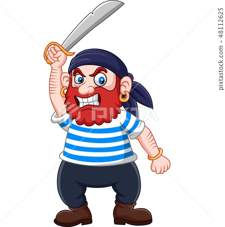 Cartoon pirate holding a sword 48112625