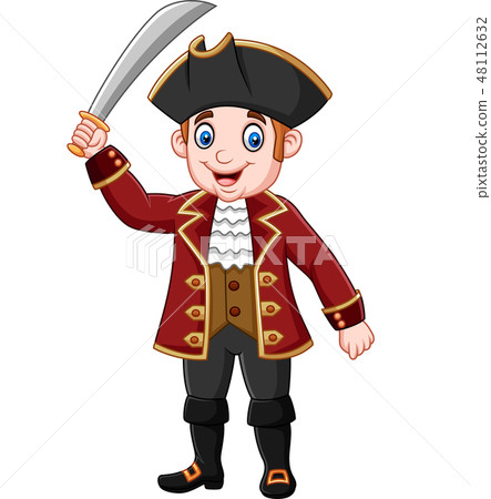 Cartoon captain pirate holding a sword Cartoon captain pirate holding a sword 48112632