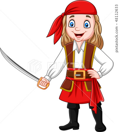 Cartoon pirate girl holding a sword Cartoon pirate girl holding a sword 48112633
