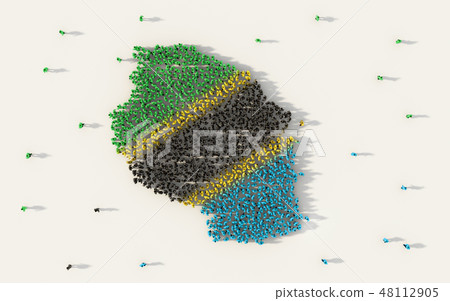 Large group of people forming Tanzania map and national flag in 48112905
