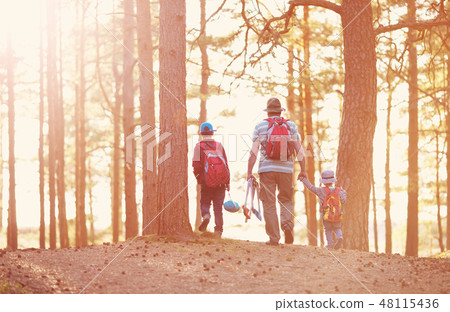 Father and boys going camping with tent in nature 48115436
