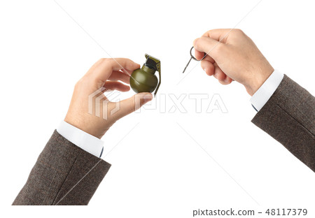 Hand pulls a check from a grenade Hand pulls a check from a grenade 48117379