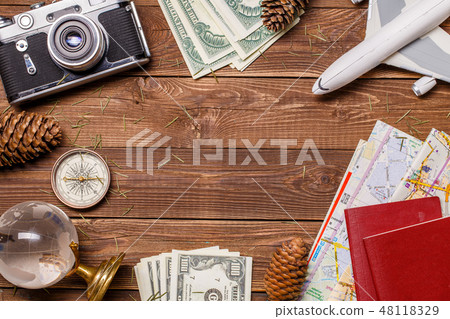 Image of money, airplane, passports 48118329