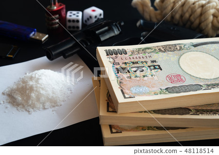 Criminal image illegal drug gambling pistol information theft 10,000 yen note Criminal image illegal drug gambling pistol information theft 10,000 yen note 48118514