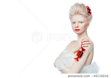 beautiful albino girl with red lips beautiful albino girl with red lips 48118838