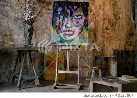 Workshop of skilled painter with his pictures Workshop of skilled painter with his pictures 48123064