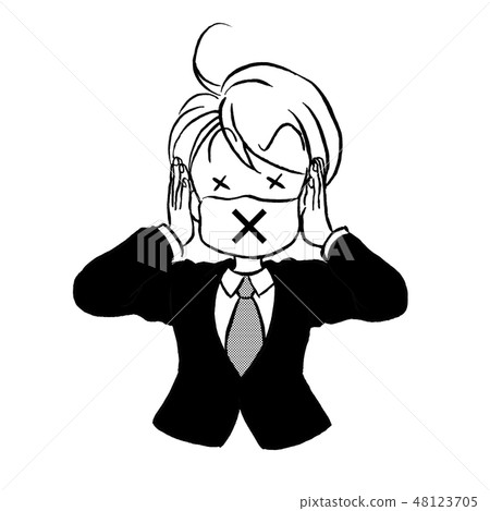 [Young employee] mask ear covering monochrome monochrome black and white black and white tone screen tone halftone dot 48123705