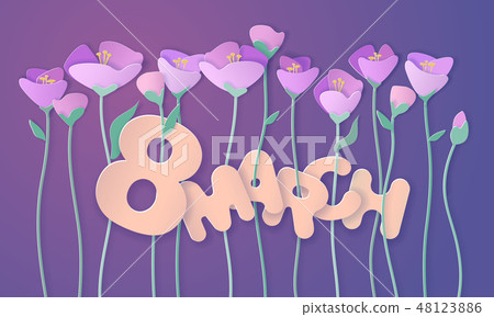 Paper cut 3d flowers banner in purple colors Paper cut 3d flowers banner in purple colors 48123886