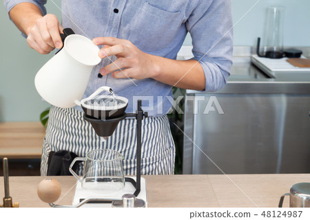 Coffee Apron Drip Brew Cafe Cafeteria Pouring Coffee Apron Drip Brew Cafe Cafeteria Pouring 48124987