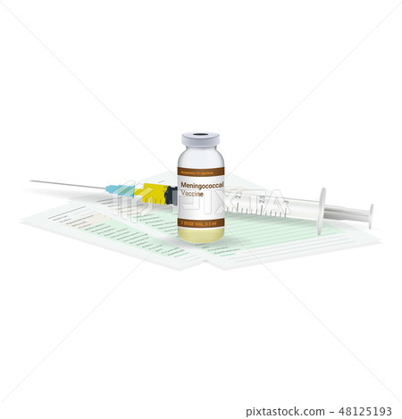 Immunization, Meningococcal Vaccine Medical Test, Vial And Syringe Ready For Injection A Shot Of Immunization, Meningococcal Vaccine Medical Test, Vial And Syringe Ready For Injection A Shot Of 48125193