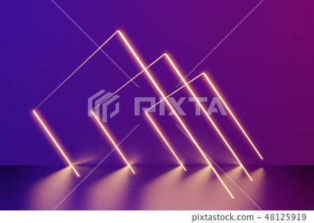 Glowing lines, neon lights, virtual reality, abstract background, square portal, arch, blue spectrum 48125919