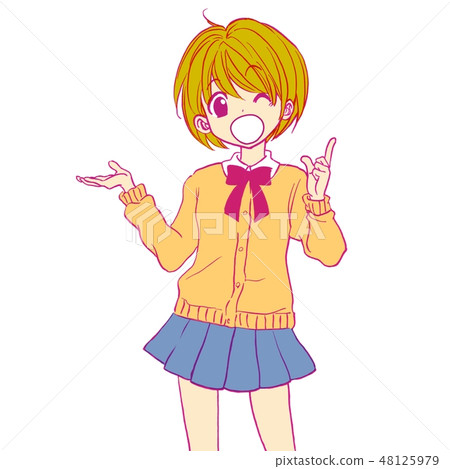 [School girl spirit] Uniform finger pointing wink pop color colorful pink magenta pop 48125979