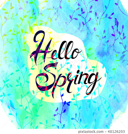 Hello Spring lettering on brush hand drawn - Stock Illustration ...
