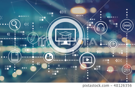 E-Learning with blurred city lights E-Learning with blurred city lights 48126356