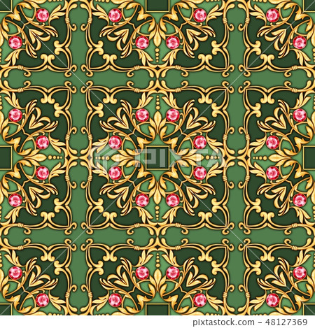 Square composition with golden scrolls and gems 10 Square composition with golden scrolls and gems 10 48127369
