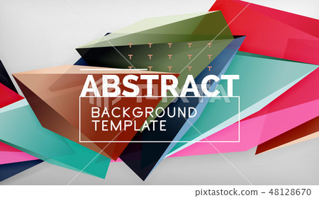 3d geometric triangular shapes abstract background, color triangles composition on grey backdrop 48128670