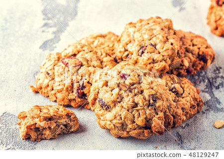 Homemade oatmeal cookies with cranberries. Homemade oatmeal cookies with cranberries. 48129247