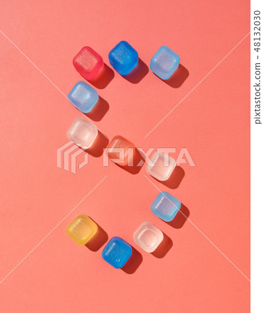 Figure five pattern from colored plastic ice cubes on a background in a color of the year 2019 Figure five pattern from colored plastic ice cubes on a background in a color of the year 2019 48132030