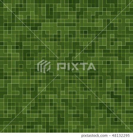 Abstract bright green square pixel tile mosaic wall background and texture. 48132295
