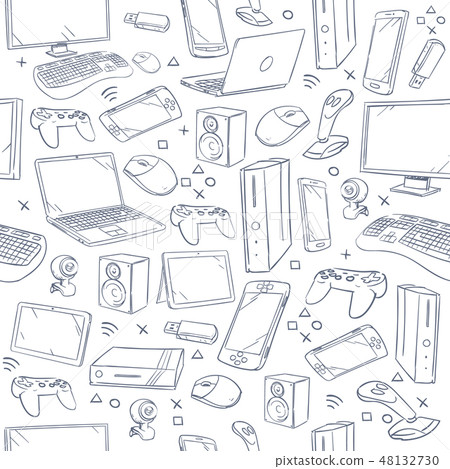 Computer game, device, social gaming vector sketch doodles seamless pattern Computer game, device, social gaming vector sketch doodles seamless pattern 48132730
