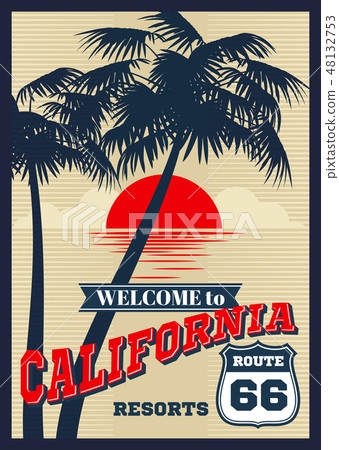 Vintage california vector summer poster, retro t-shirt print 48132753