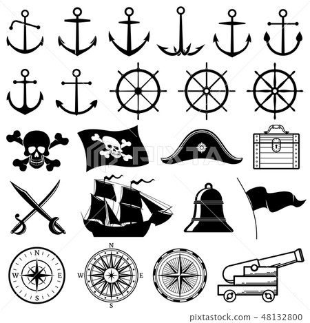 Vintage nautical, marine, navy, pirate vector icons Vintage nautical, marine, navy, pirate vector icons 48132800