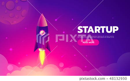 Startup Concept. Rocket launch icon - can be used to illustrate cosmic topics or a business startup 48132930
