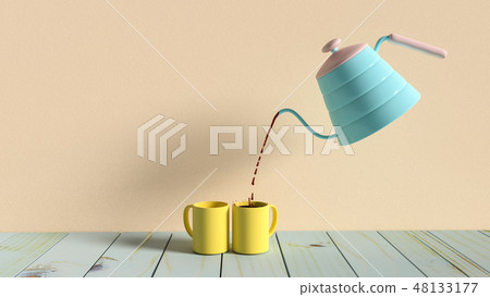 Black coffee in yellow cup. 48133177