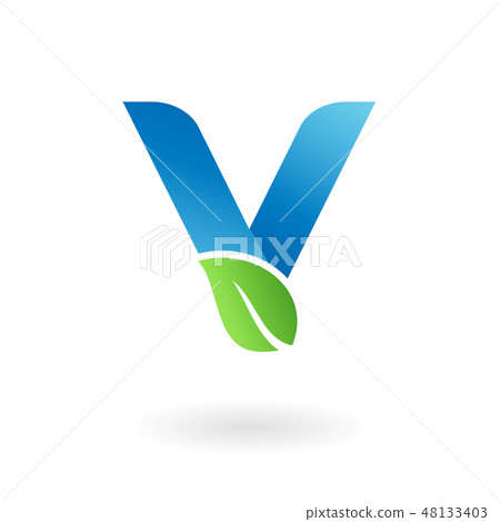 V Letter Natural Organic Leaf Blue Cool Logo Stock Illustration