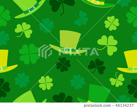 Seamless pattern with hat and clover leaves - Stock Illustration ...