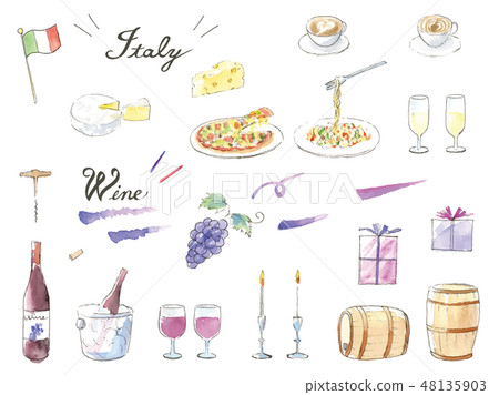 Hand-painted watercolor illustration set wine Italian 48135903