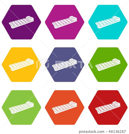 Inflatable mattress for swimming icons set 9 vector 48136287
