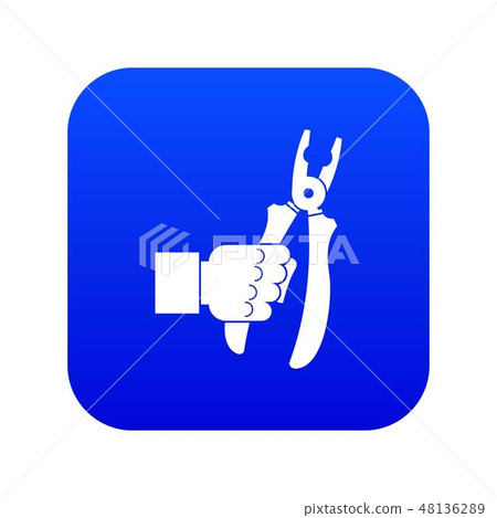 Hand holding chisel icon digital blue 48136289