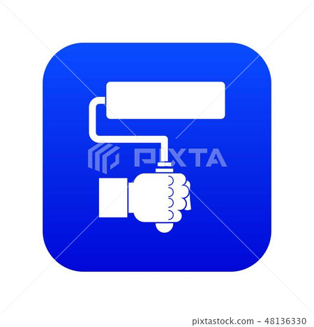 Hand hoding paint roller icon digital blue Hand hoding paint roller icon digital blue 48136330