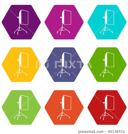 Studio light bulb in softbox icons set 9 vector Studio light bulb in softbox icons set 9 vector 48136552