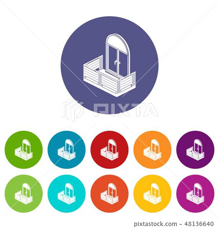 Wood balcony icons set vector color 48136640