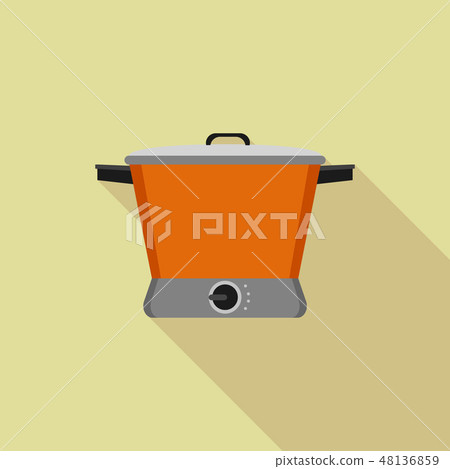 Orange slow cooker icon, flat style 48136859